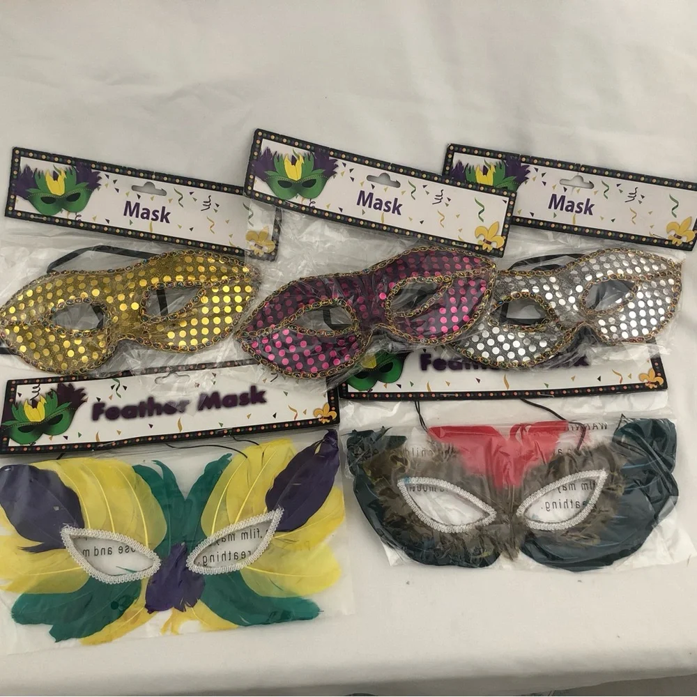 Halloween Mardi Gras Feather Masks Lot and more